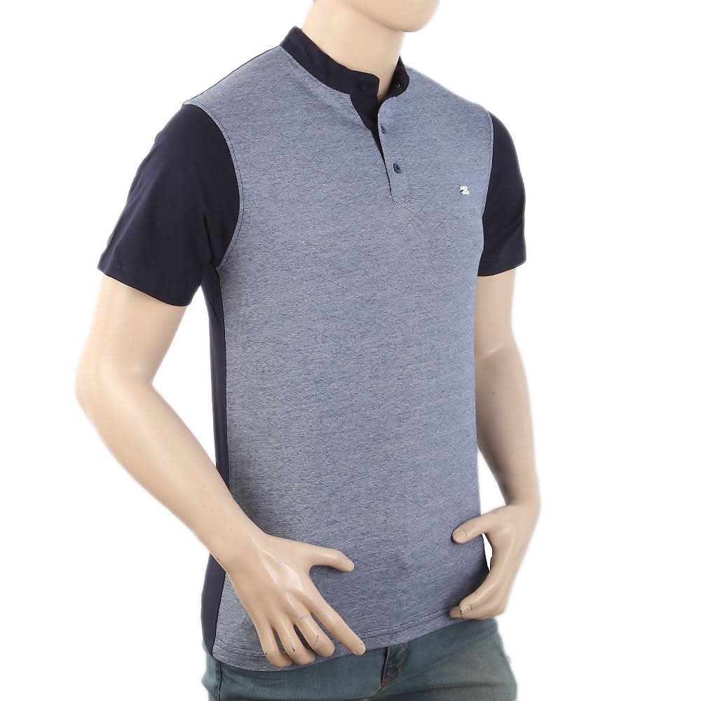 Men's Half Sleeves Placket T-Shirt - Navy Blue, Men, T-Shirts And Polos, Chase Value, Chase Value