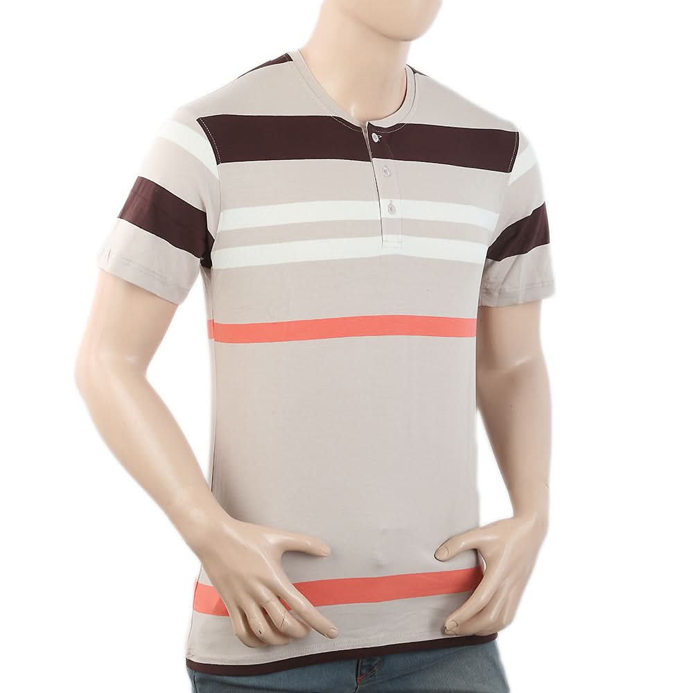 Men's Half Sleeves Placket T-Shirt - Beige, Men, T-Shirts And Polos, Chase Value, Chase Value