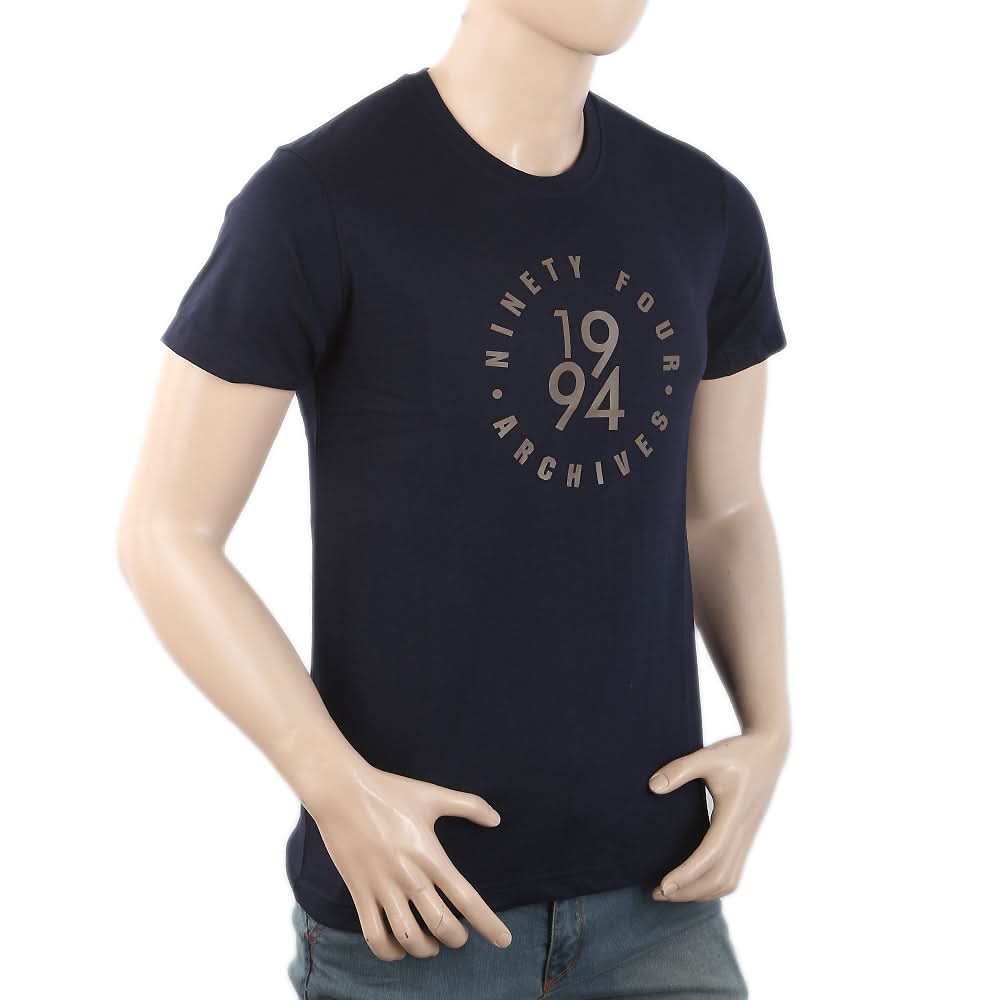 Men's Round Neck Half Sleeves T-Shirt - Navy Blue, Men, T-Shirts And Polos, Chase Value, Chase Value