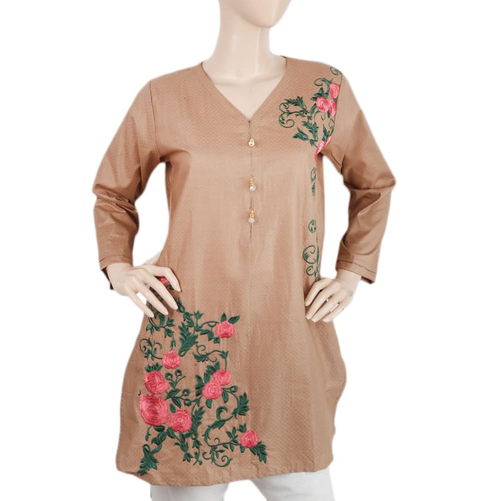 Women's Embroidered Kurti - Brown, Women, Ready Kurtis, Chase Value, Chase Value