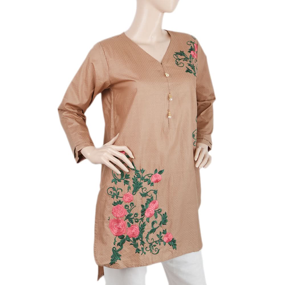Women's Embroidered Kurti - Brown, Women, Ready Kurtis, Chase Value, Chase Value