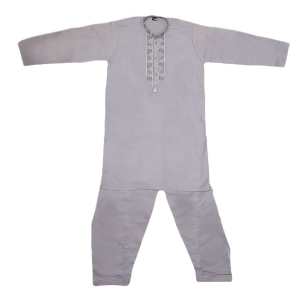 Boys Embroidered Kurta Shalwar Suit - Grey, Kids, Boys Shalwar Kameez, Chase Value, Chase Value