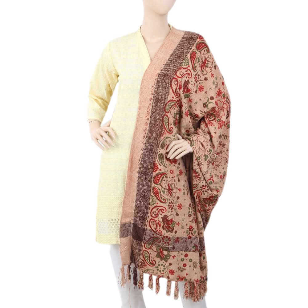 Women's Printed & Velvet Shawl - Peach, Women, Shawls And Scarves, Chase Value, Chase Value