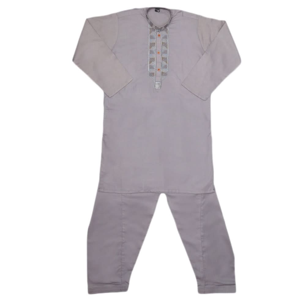 Boys Embroidered Kurta Shalwar Suit - Grey, Kids, Boys Shalwar Kameez, Chase Value, Chase Value