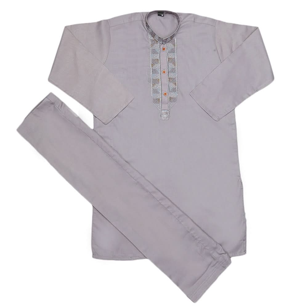 Boys Embroidered Kurta Shalwar Suit - Grey, Kids, Boys Shalwar Kameez, Chase Value, Chase Value