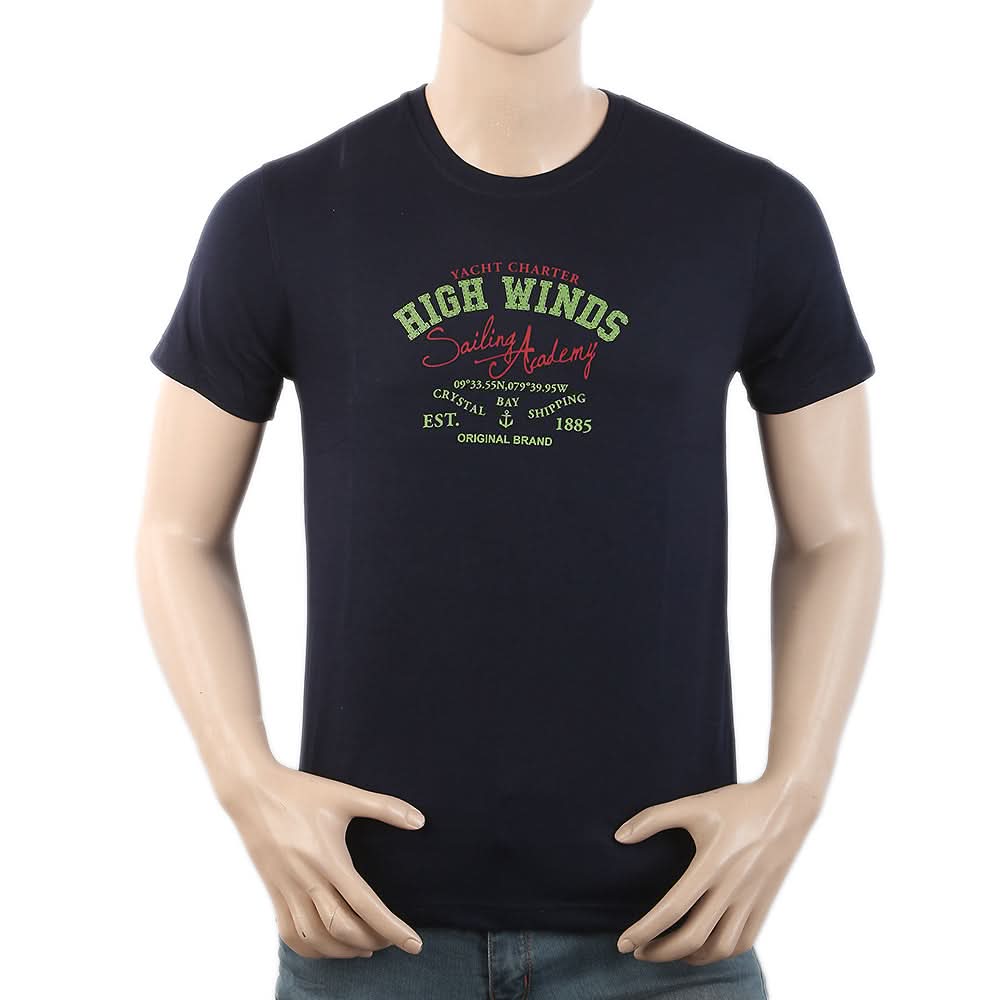 Men's Round Neck Half Sleeves T-Shirt - Navy Blue, Men, T-Shirts And Polos, Chase Value, Chase Value
