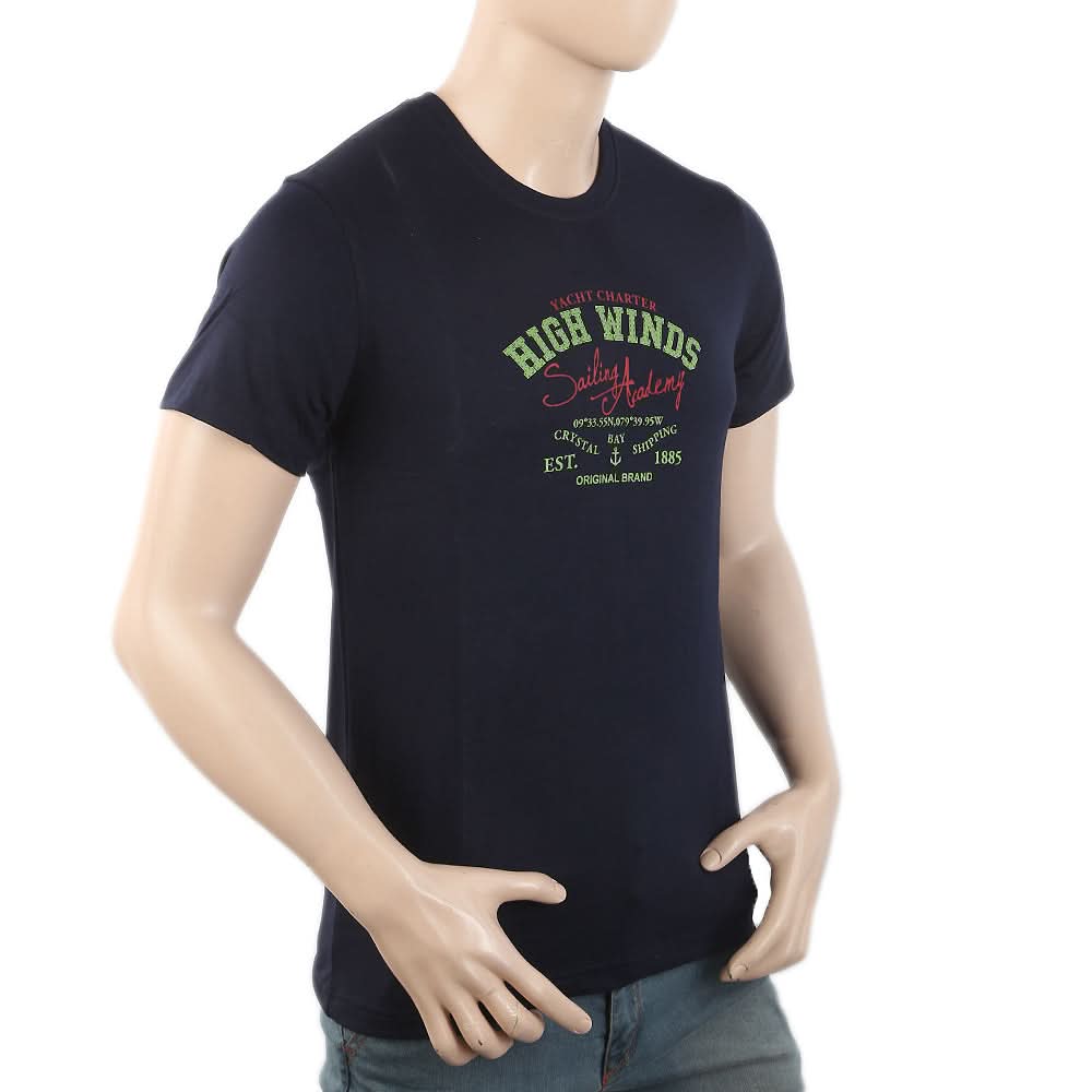 Men's Round Neck Half Sleeves T-Shirt - Navy Blue, Men, T-Shirts And Polos, Chase Value, Chase Value