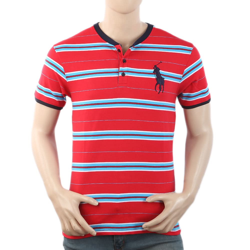 Men's Half Sleeves Placket T-Shirt - Red, Men, T-Shirts And Polos, Chase Value, Chase Value