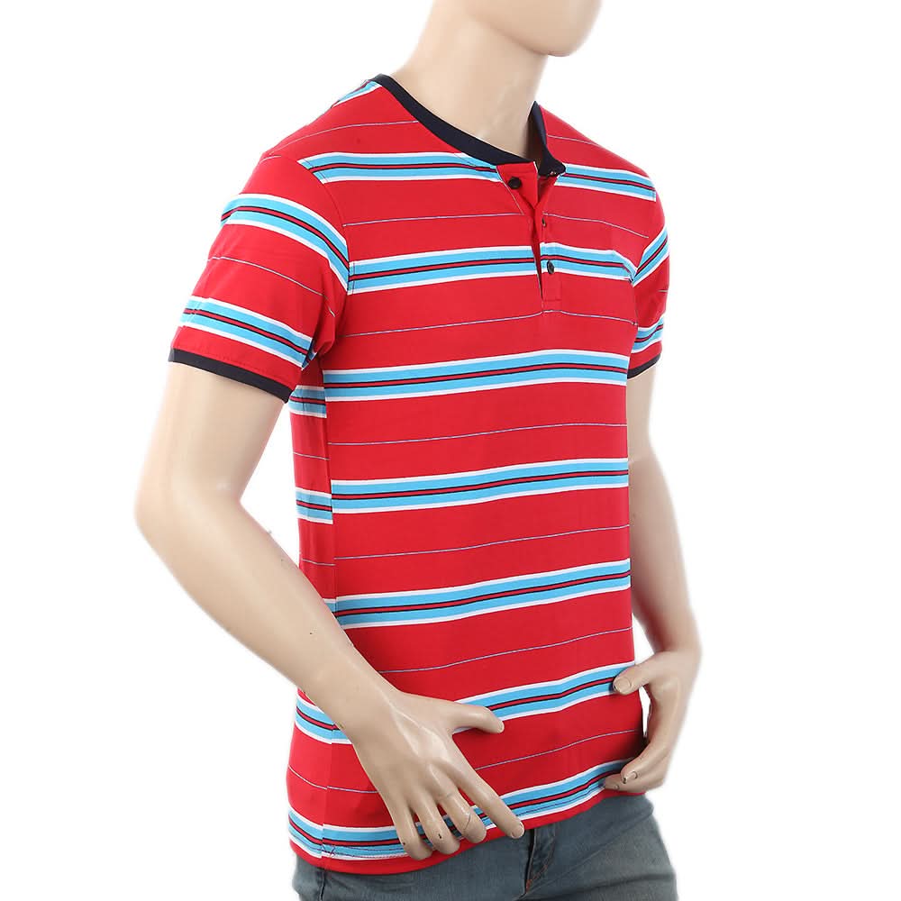 Men's Half Sleeves Placket T-Shirt - Red, Men, T-Shirts And Polos, Chase Value, Chase Value