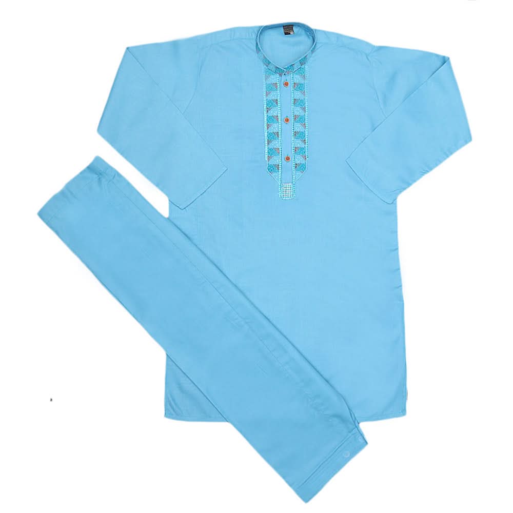 Boys Embroidered Kurta Shalwar Suit - Light Blue, Kids, Boys Shalwar Kameez, Chase Value, Chase Value