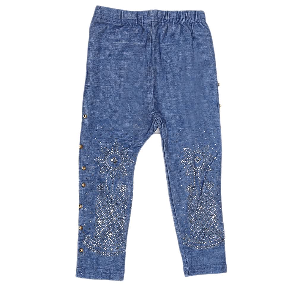 Girls Denim Stone Tight - Blue, Kids, Girls Pants And Capri, Chase Value, Chase Value