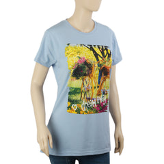 Women Half Sleeves Digital Print T-Shirt - Blue, Women T-Shirts & Tops, Chase Value, Chase Value