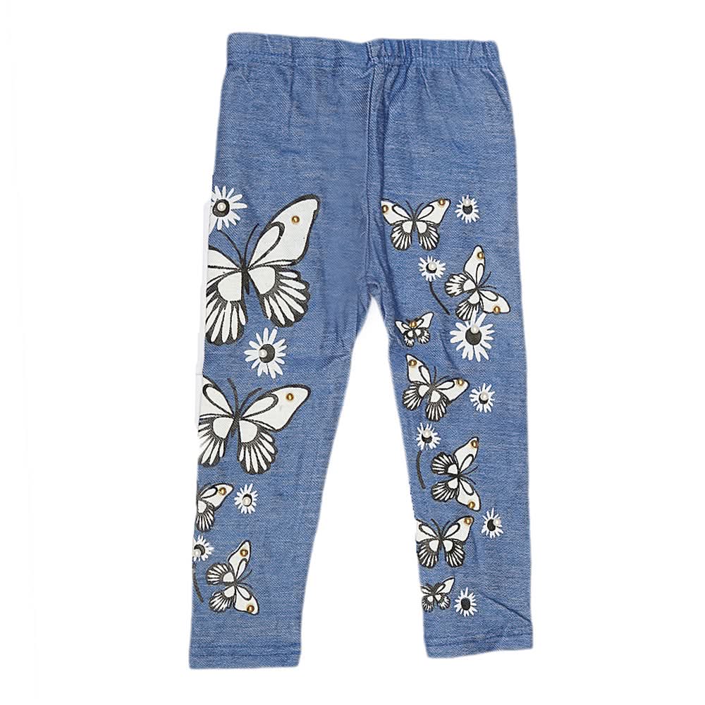 Girls Denim Print Tight - Light Blue, Kids, Girls Pants And Capri, Chase Value, Chase Value