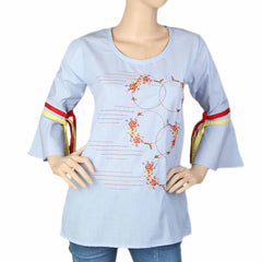 Women's Embroidered Western Top - Light Blue, Women, T-Shirts And Tops, Chase Value, Chase Value