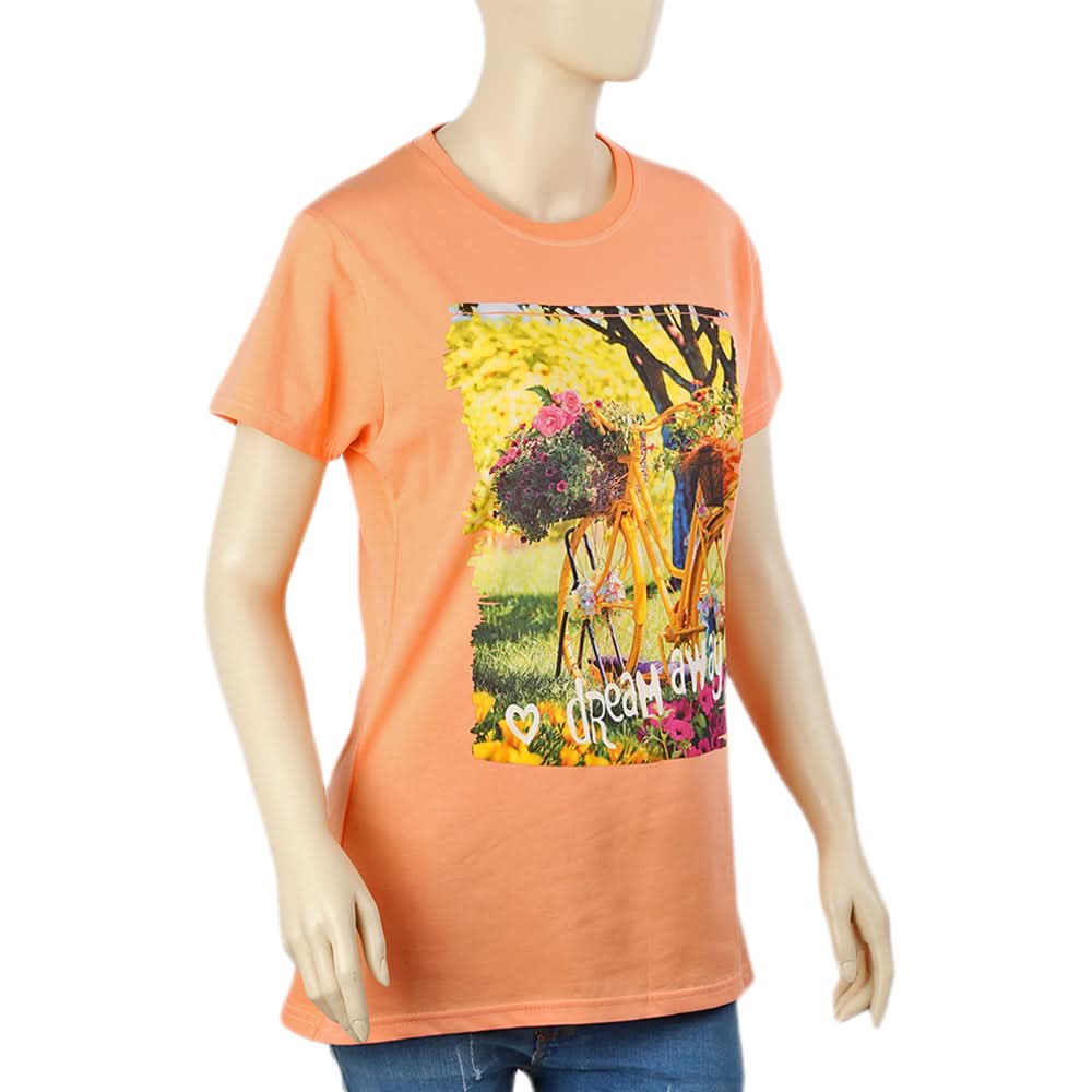Women Half Sleeves Digital Print T-Shirt - Peach, Women T-Shirts & Tops, Chase Value, Chase Value