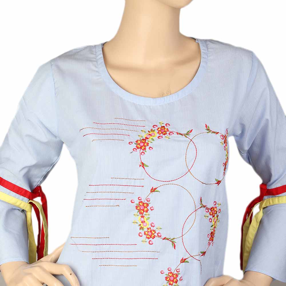 Women's Embroidered Western Top - Light Blue, Women, T-Shirts And Tops, Chase Value, Chase Value