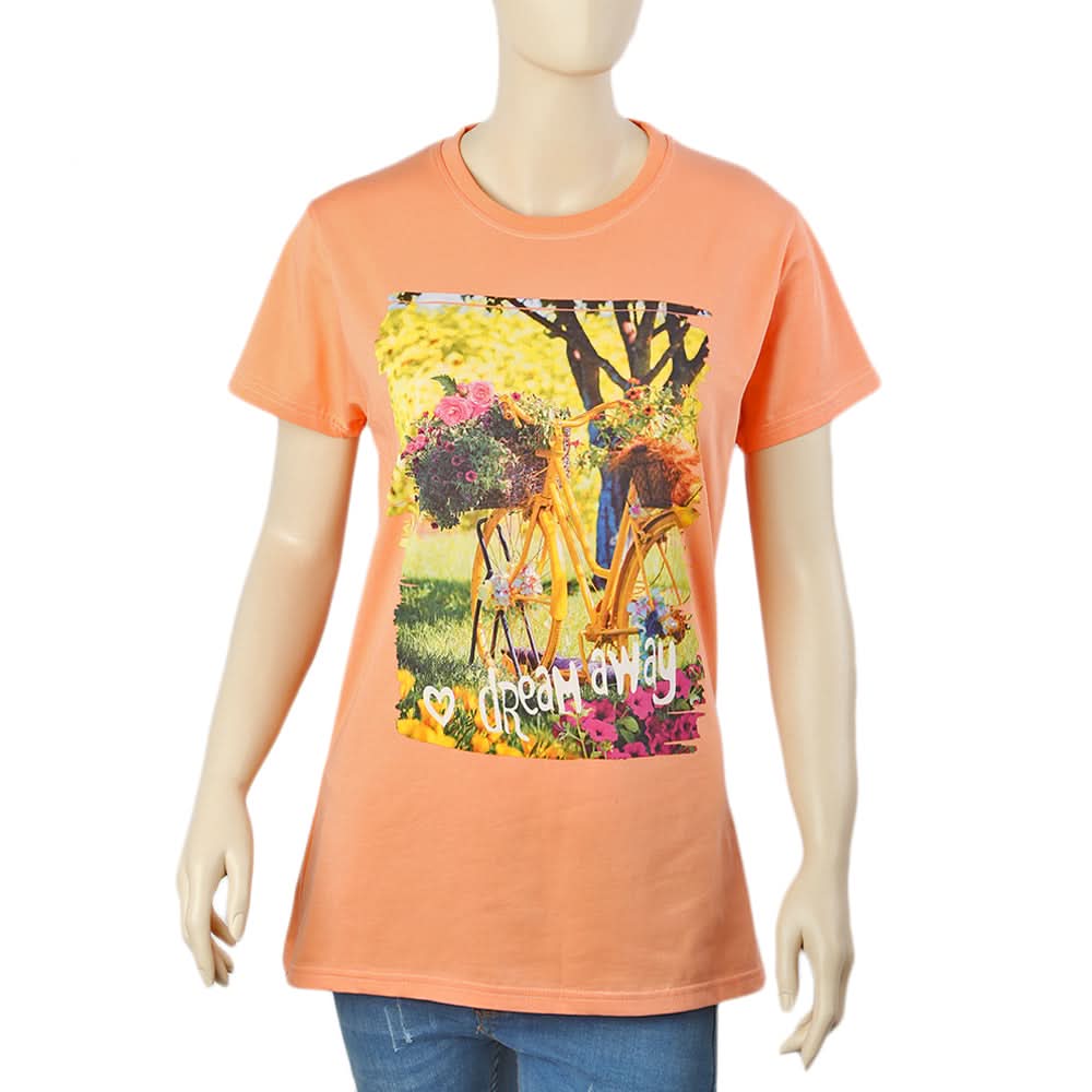 Women Half Sleeves Digital Print T-Shirt - Peach, Women T-Shirts & Tops, Chase Value, Chase Value