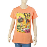 Women Half Sleeves Digital Print T-Shirt - Peach, Women T-Shirts & Tops, Chase Value, Chase Value