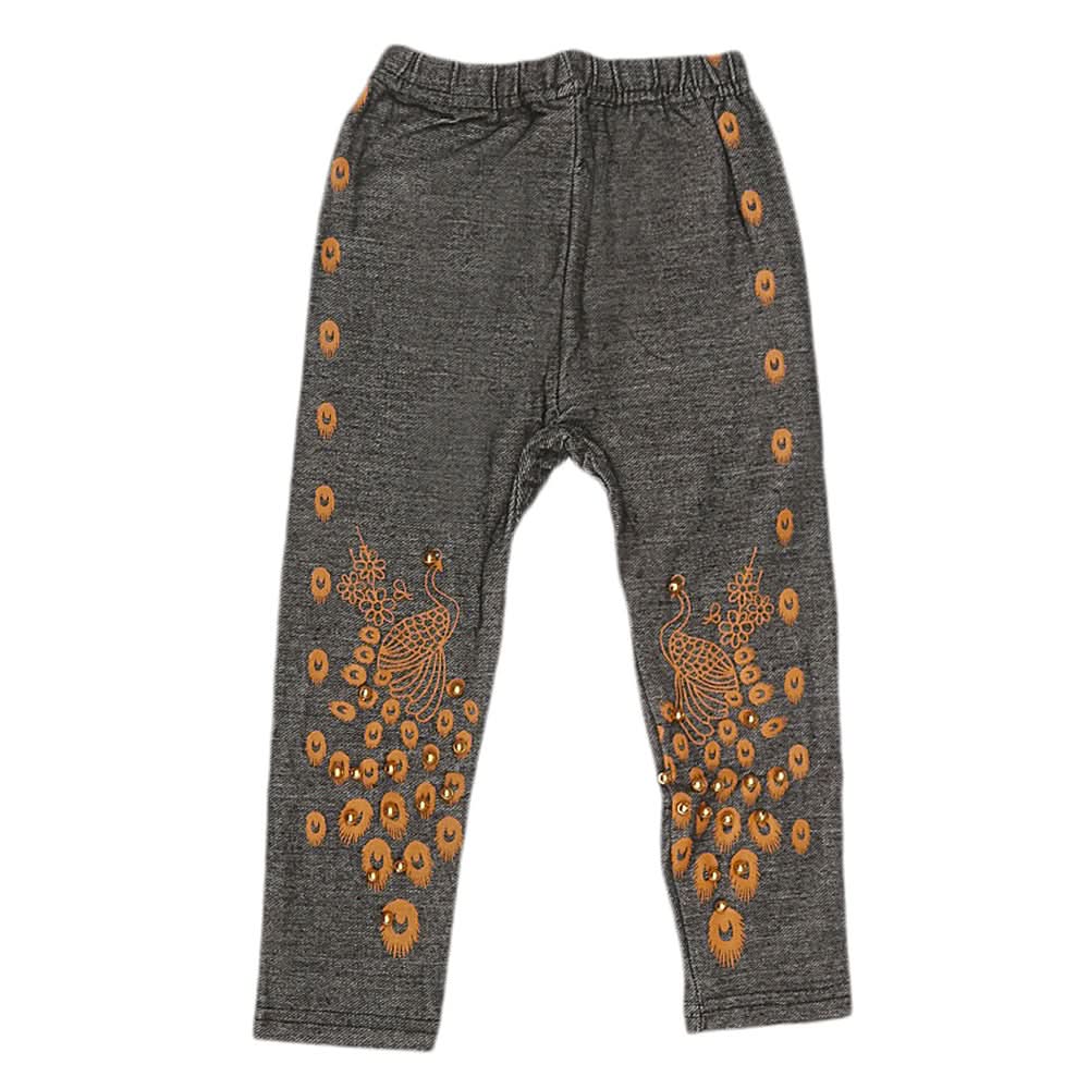 Girls Denim Print Tight - Black, Kids, Girls Pants And Capri, Chase Value, Chase Value
