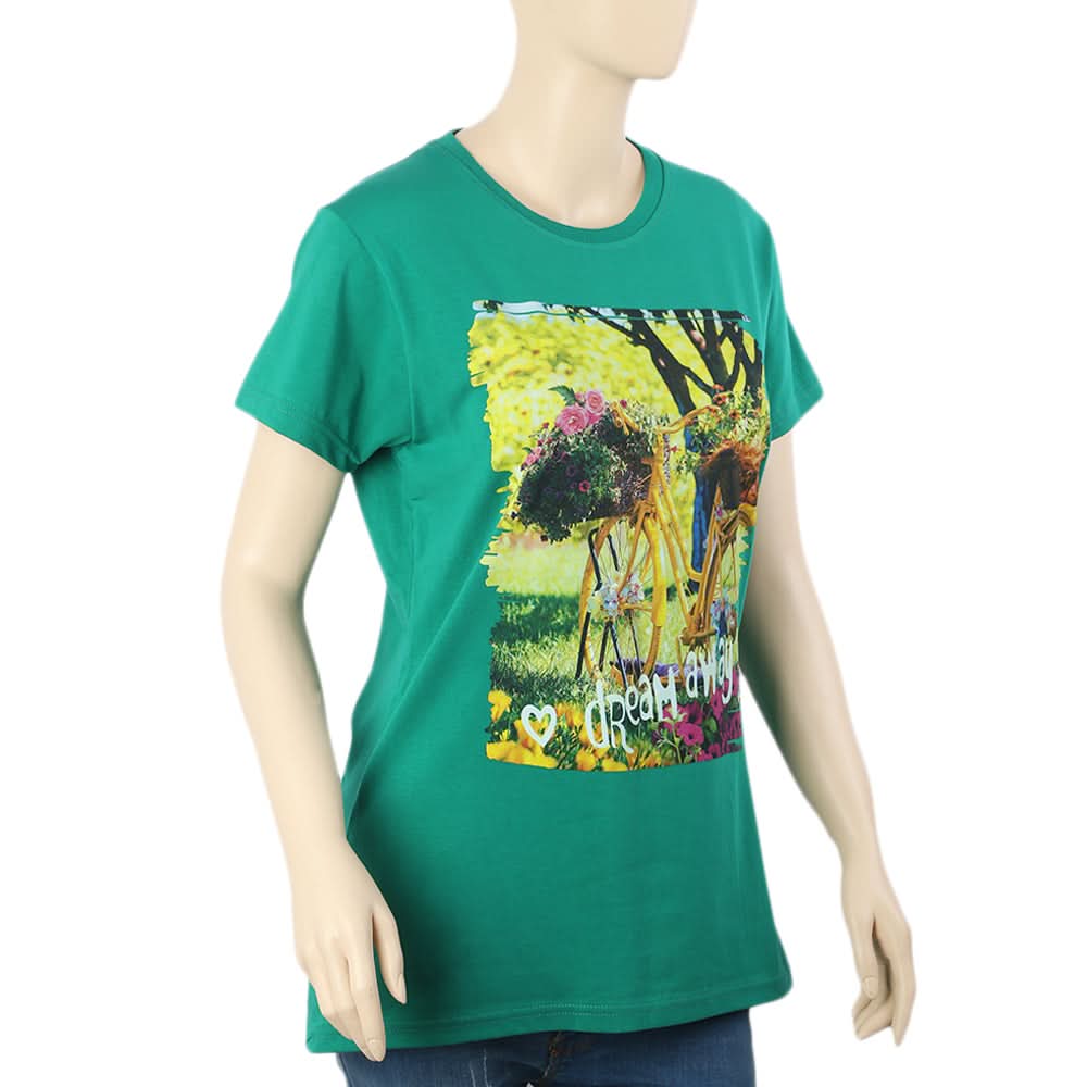 Women Half Sleeves Digital Print T-Shirt - Green, Women T-Shirts & Tops, Chase Value, Chase Value