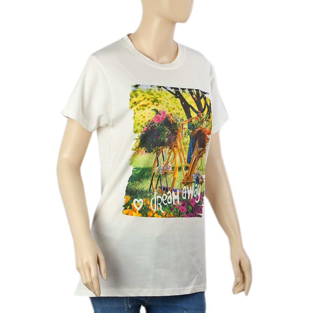Women Half Sleeves Digital Print T-Shirt - White, Women T-Shirts & Tops, Chase Value, Chase Value