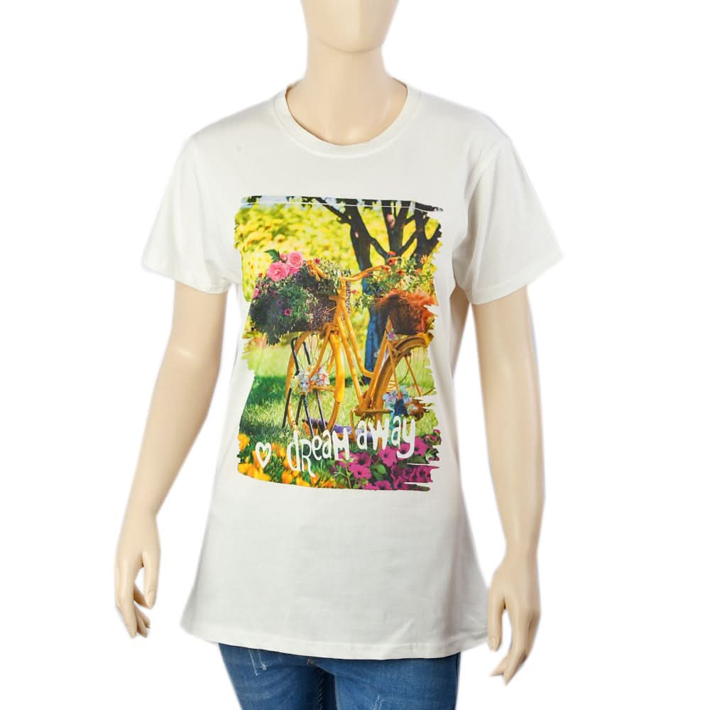 Women Half Sleeves Digital Print T-Shirt - White, Women T-Shirts & Tops, Chase Value, Chase Value