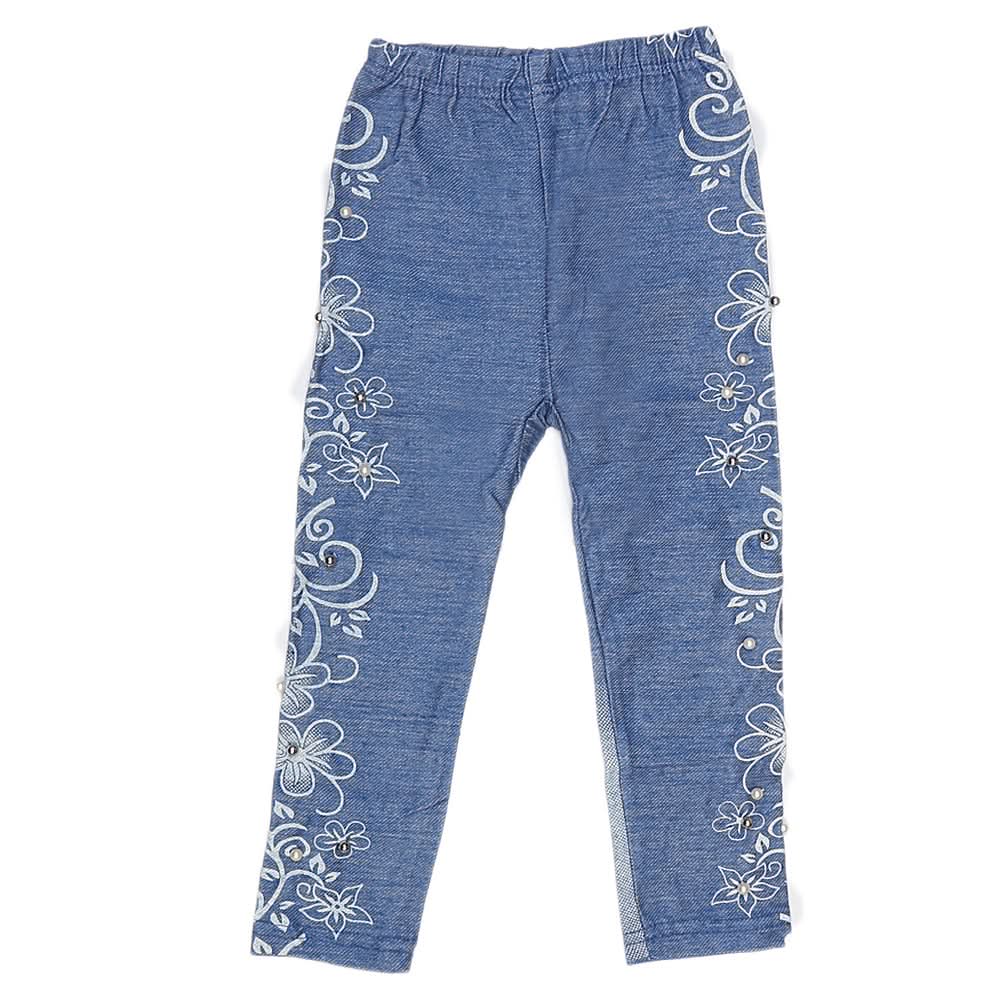 Girls Denim Print Tight - Light Blue, Kids, Girls Pants And Capri, Chase Value, Chase Value