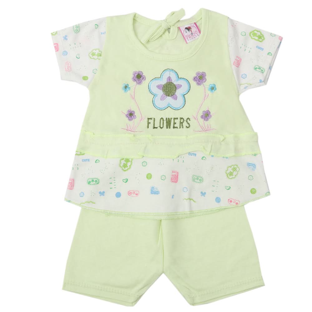 Newborn Girls Half Sleeves Suit - Green, Kids, Newborn Girls Sets And Suits, Chase Value, Chase Value