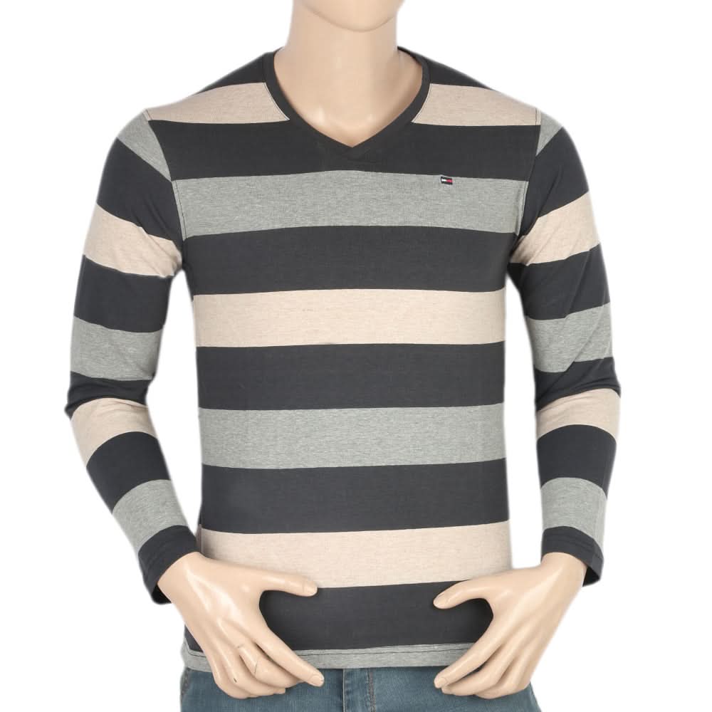 Men's Round Neck Yarn Dyed T-Shirt - Dark Grey, Men's T-Shirts & Polos, Chase Value, Chase Value