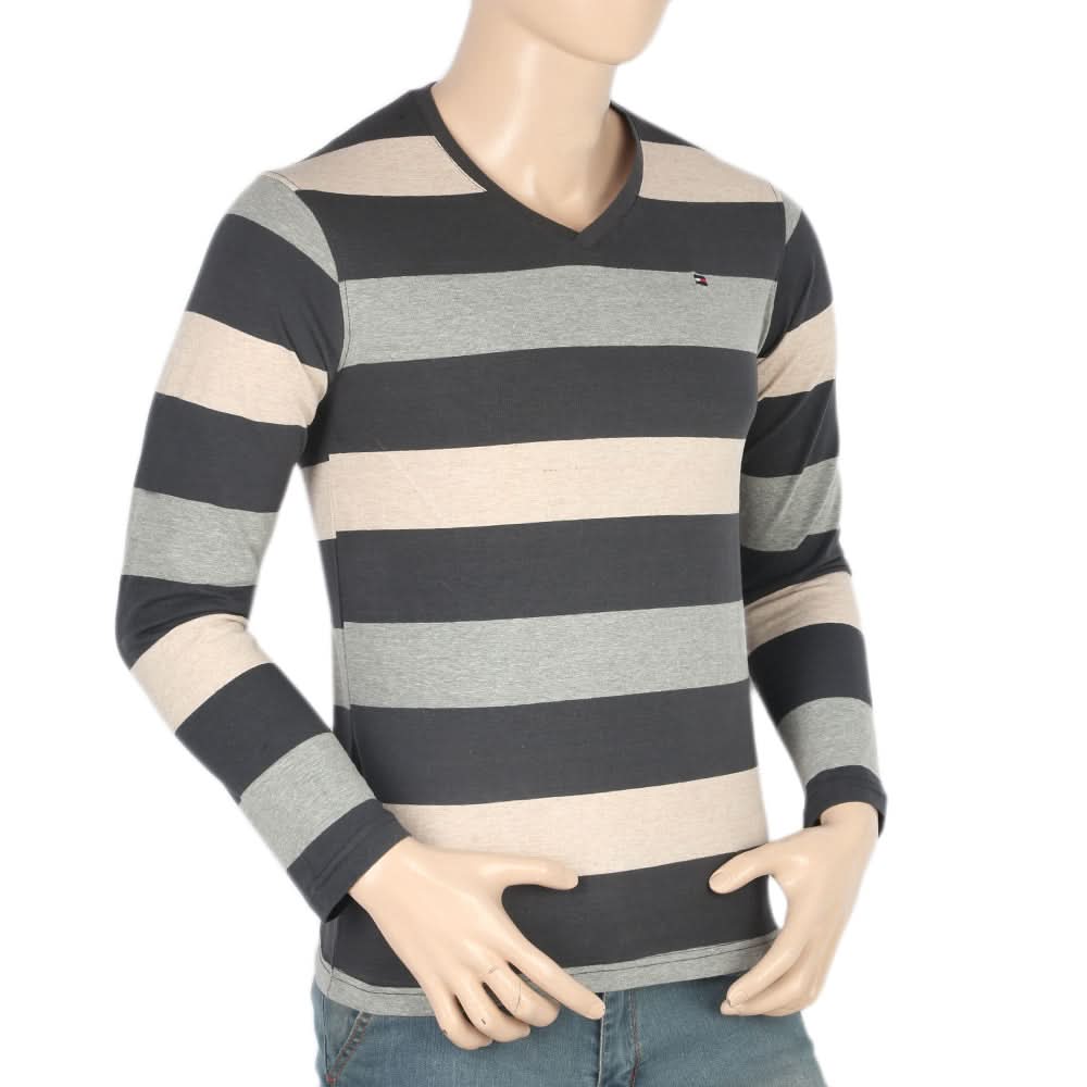 Men's Round Neck Yarn Dyed T-Shirt - Dark Grey, Men's T-Shirts & Polos, Chase Value, Chase Value