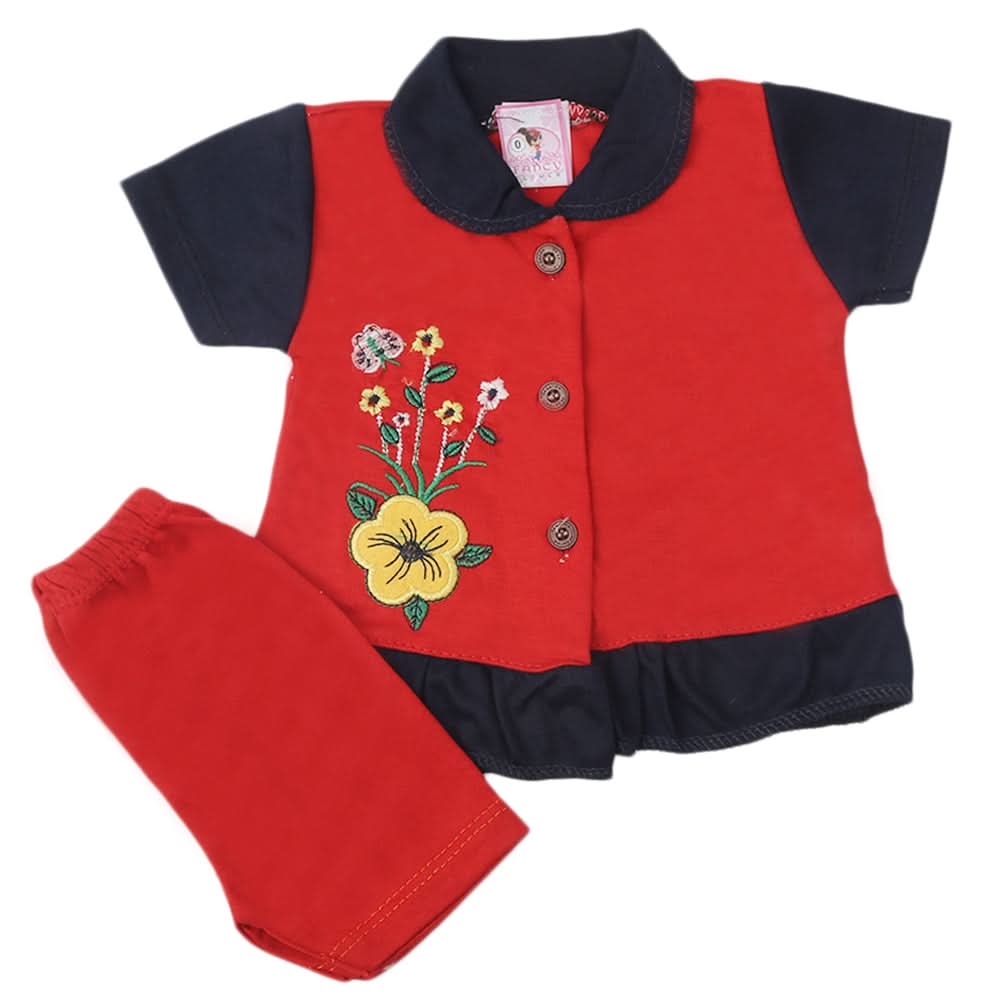 Newborn Girls Half Sleeves Suit - Red, Kids, Newborn Girls Sets And Suits, Chase Value, Chase Value