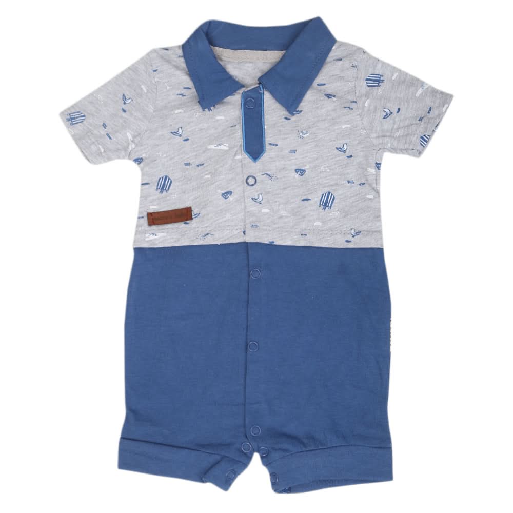 Newborn Boys Half Sleeves Romper - Steel Blue, Kids, NB Boys Rompers, Chase Value, Chase Value