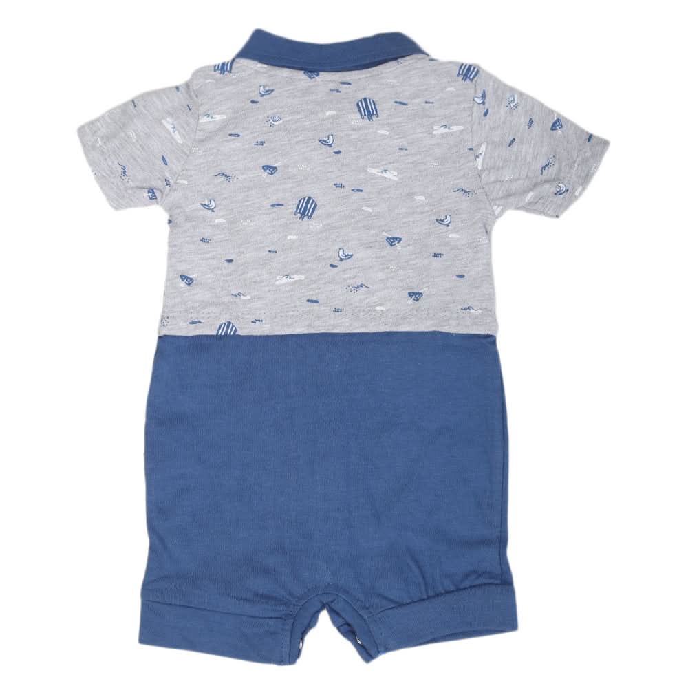 Newborn Boys Half Sleeves Romper - Steel Blue, Kids, NB Boys Rompers, Chase Value, Chase Value