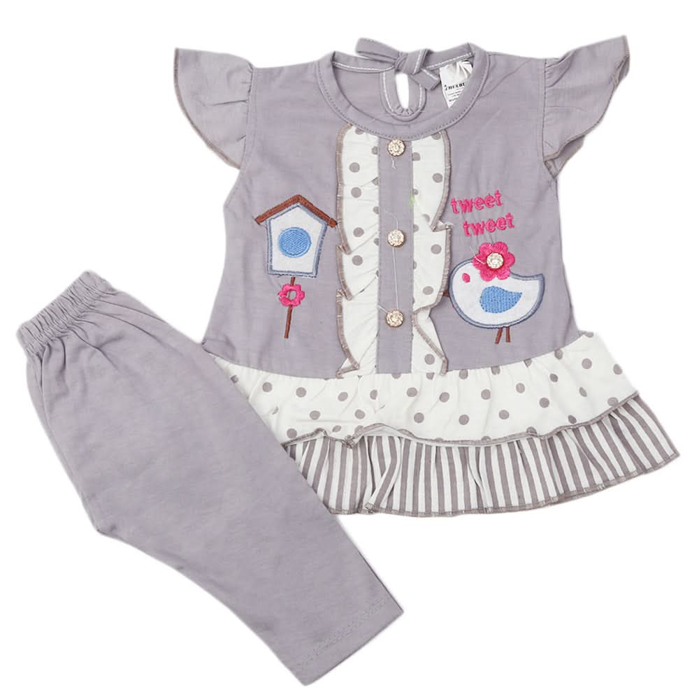 Newborn Girls Half Sleeves Suit - Grey, Kids, Newborn Girls Sets And Suits, Chase Value, Chase Value