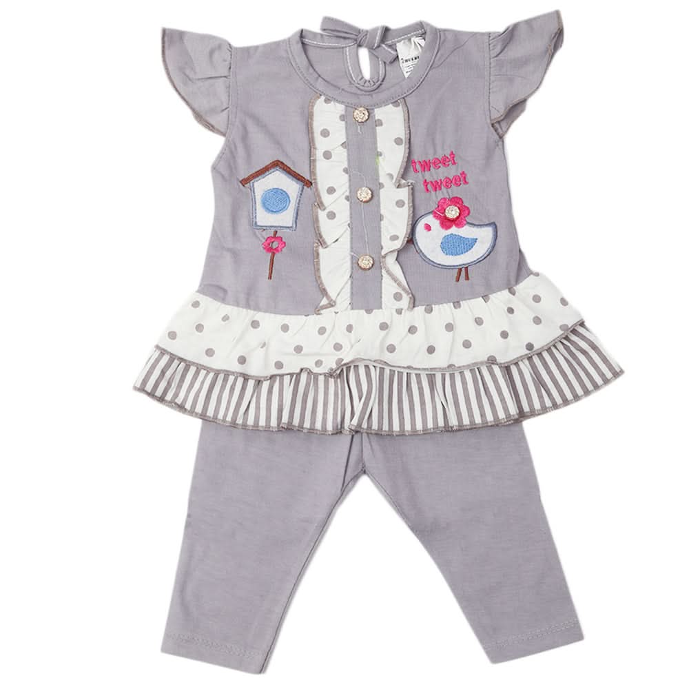Newborn Girls Half Sleeves Suit - Grey, Kids, Newborn Girls Sets And Suits, Chase Value, Chase Value
