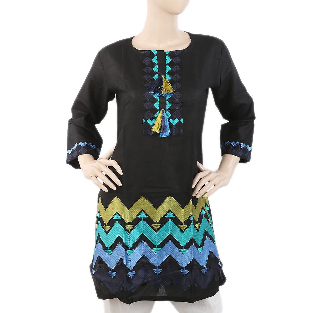 Women's Embroidered Kurti - Black, Women, Ready Kurtis, Chase Value, Chase Value