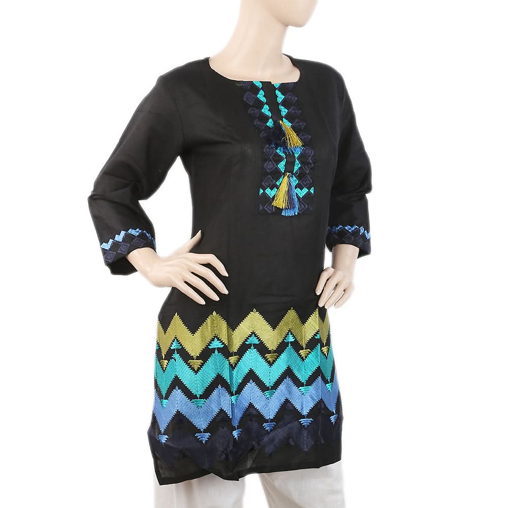 Women's Embroidered Kurti - Black, Women, Ready Kurtis, Chase Value, Chase Value