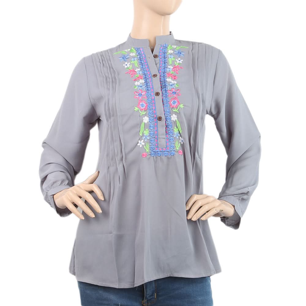 Women's Plain Georgette Top - Grey, Women, T-Shirts And Tops, Chase Value, Chase Value