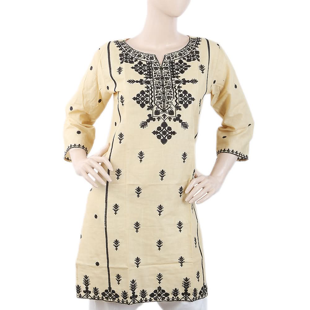 Women's Front Embroidered Kurti - Fawn, Women, Ready Kurtis, Chase Value, Chase Value