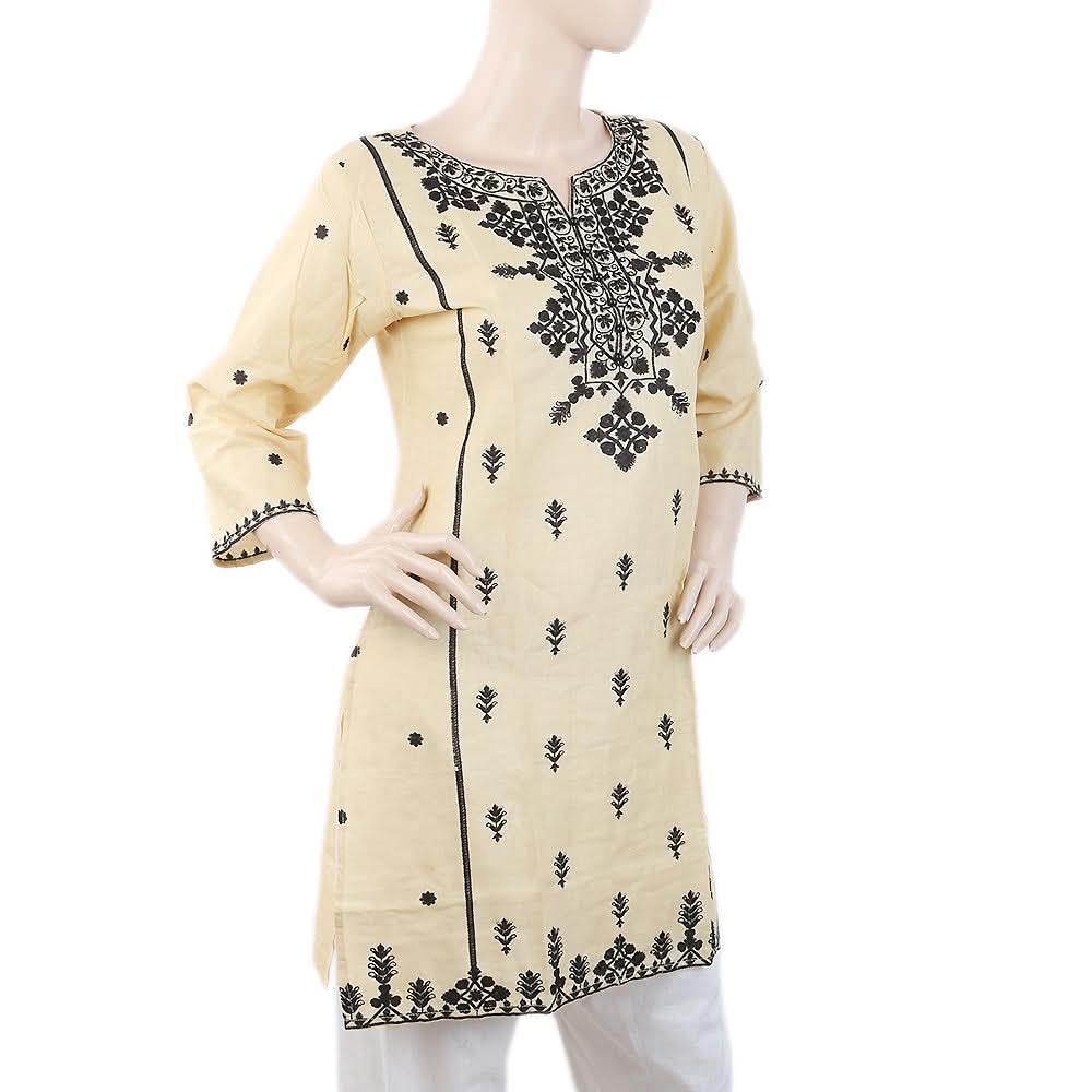 Women's Front Embroidered Kurti - Fawn, Women, Ready Kurtis, Chase Value, Chase Value