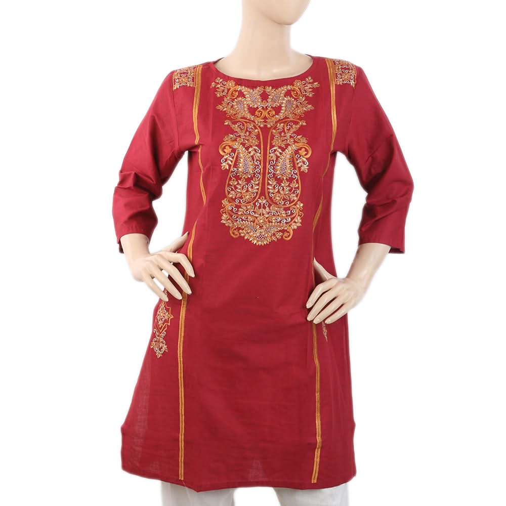Women's Embroidered Kurti - Maroon, Women, Ready Kurtis, Chase Value, Chase Value