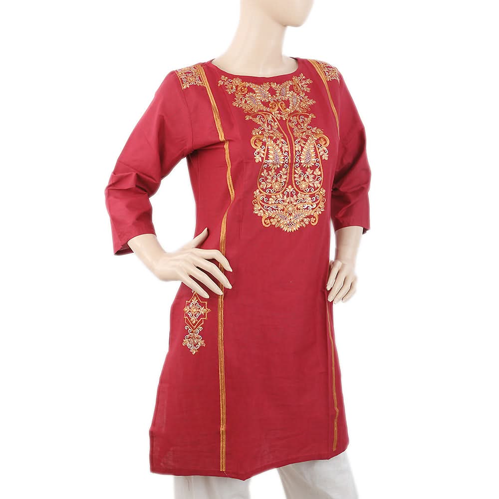 Women's Embroidered Kurti - Maroon, Women, Ready Kurtis, Chase Value, Chase Value