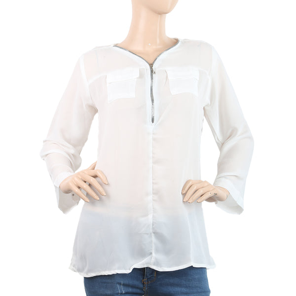 Women's Plain Georgette Top - White, Women, T-Shirts And Tops, Chase Value, Chase Value