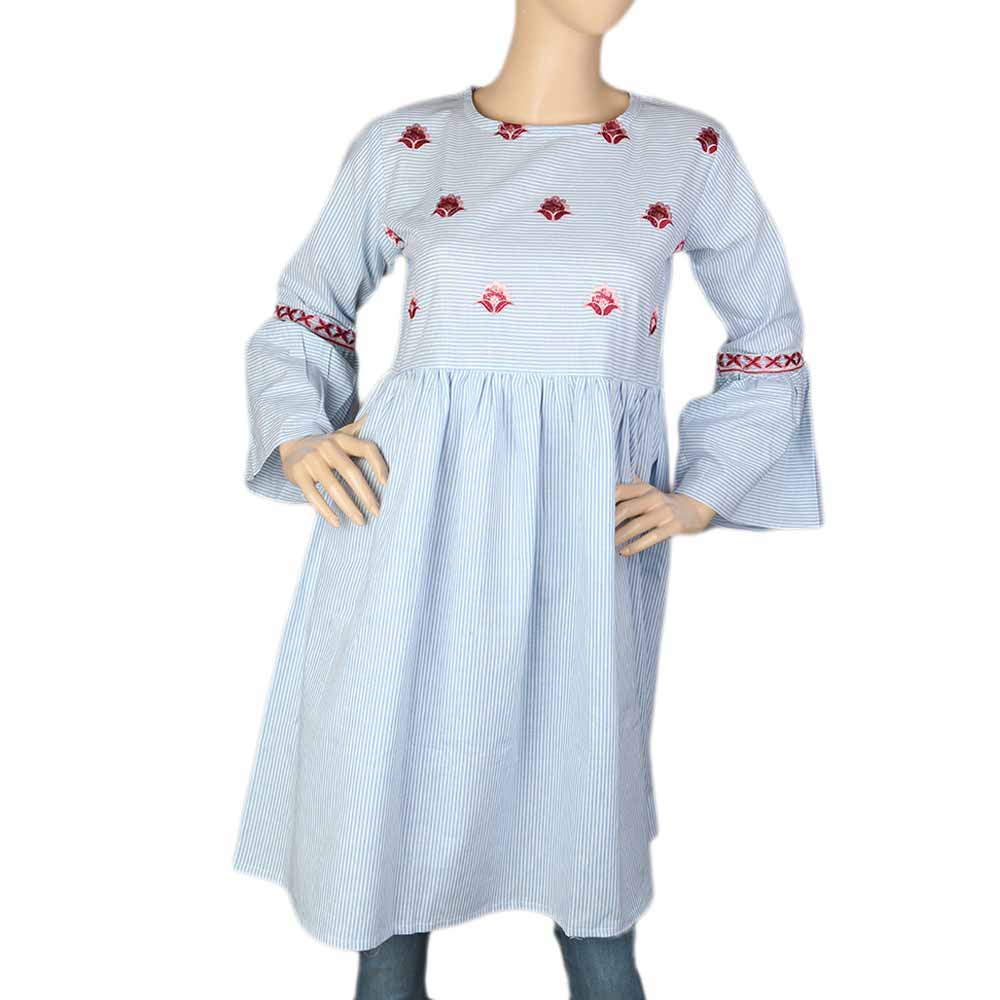 Women's Embroidered Kurti - Light Blue, Women, Ready Kurtis, Chase Value, Chase Value