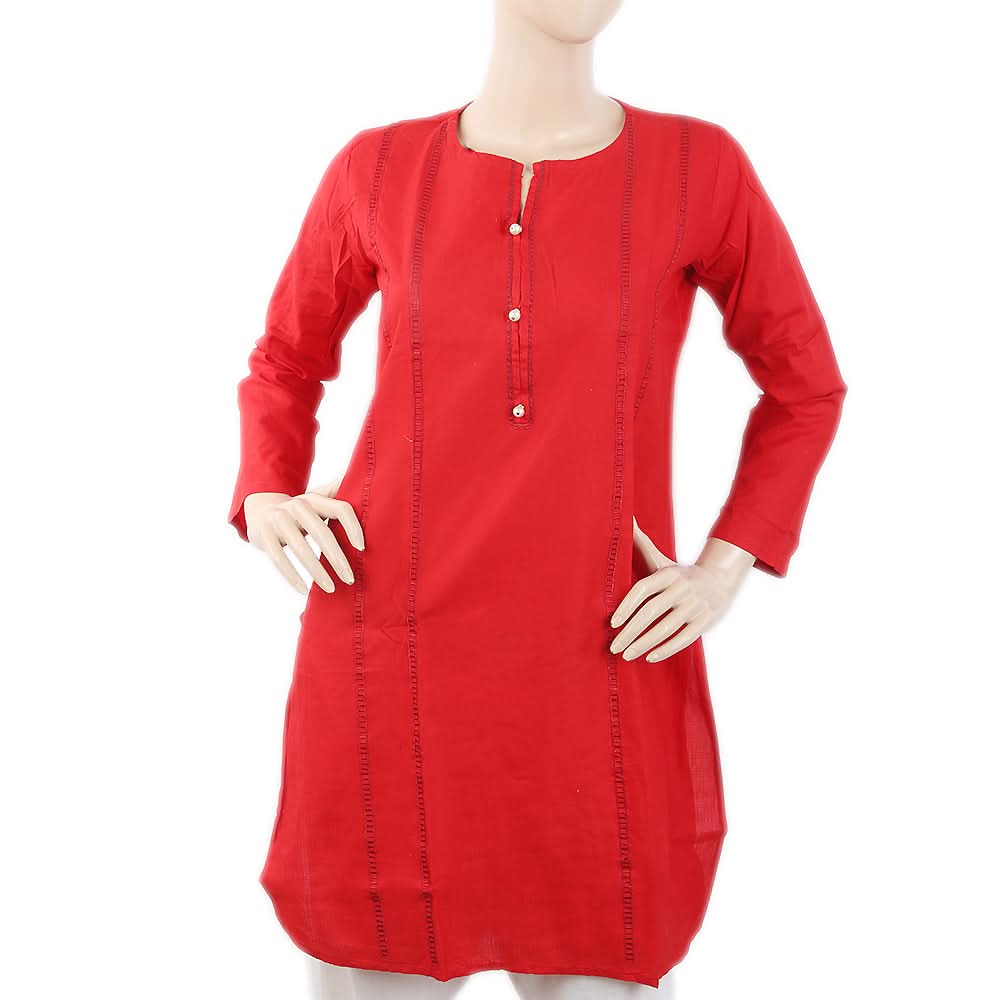 Women's Embroidered Kurti - Red, Women, Ready Kurtis, Chase Value, Chase Value