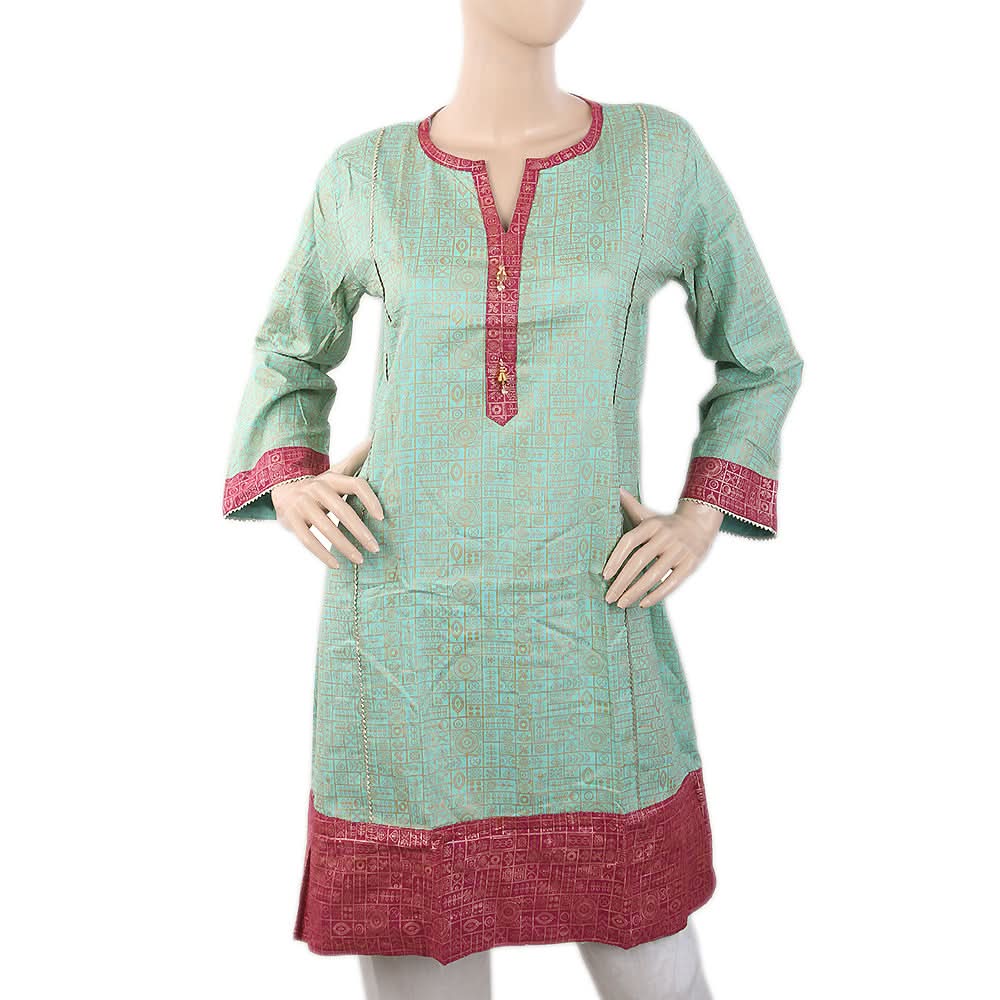 Women's Printed Cotton Kurti - Sea Green, Women, Ready Kurtis, Chase Value, Chase Value