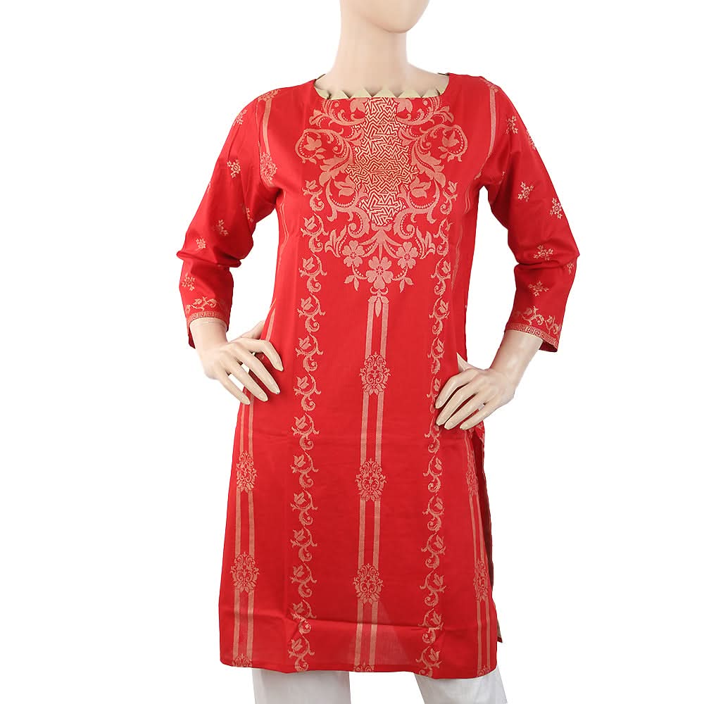 Women's Printed Doriya Kurti - Red, Women, Ready Kurtis, Chase Value, Chase Value