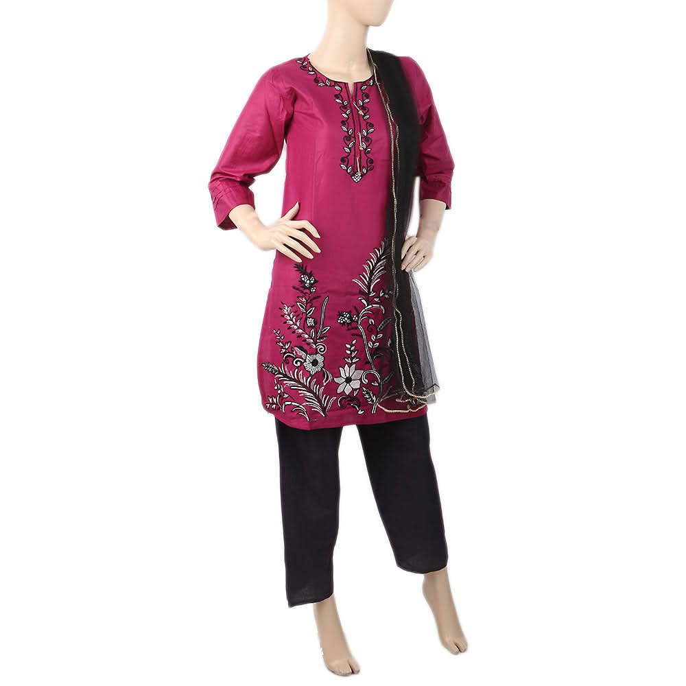 Women's Embroidered 3Pcs Suit - Purple, Women, Shalwar Suits, Chase Value, Chase Value