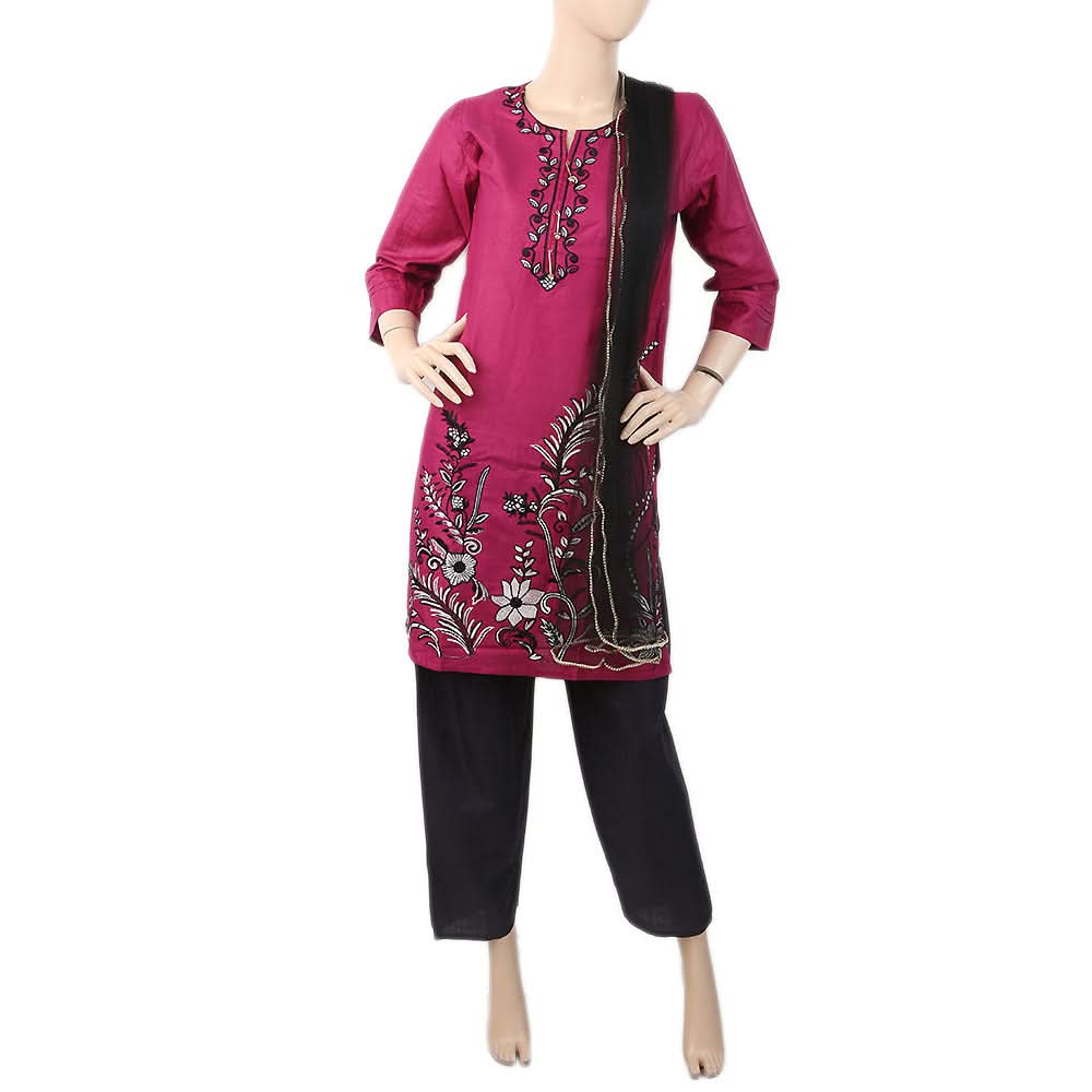 Women's Embroidered 3Pcs Suit - Purple, Women, Shalwar Suits, Chase Value, Chase Value