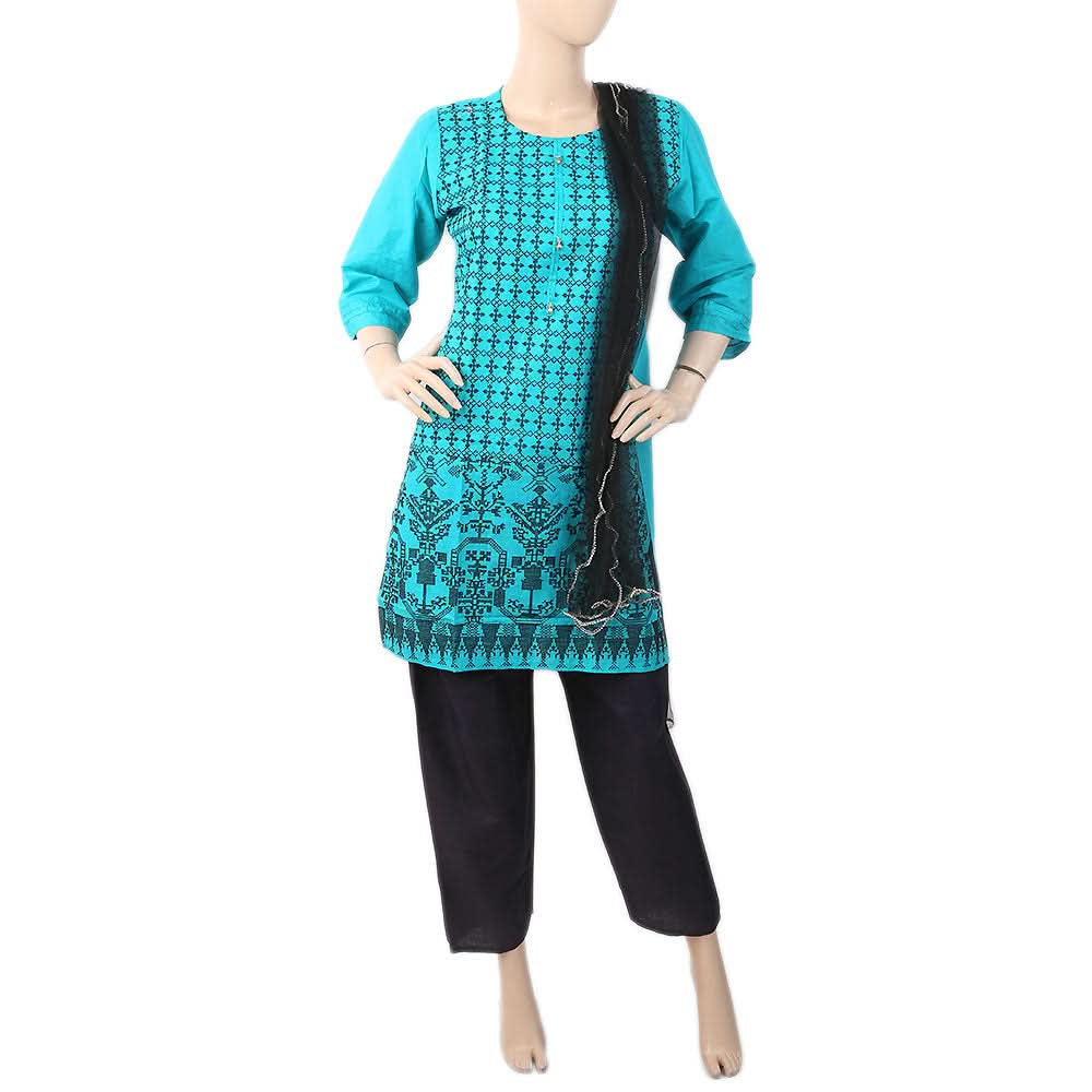Women's Embroidered 03 Pcs Suit - Sea Green, Women, Shalwar Suits, Chase Value, Chase Value